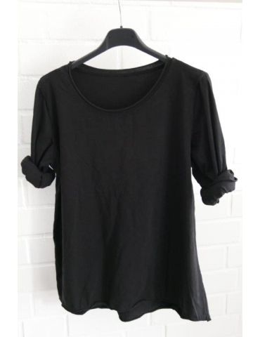 Damen Shirt langarm schwarz black mit Baumwolle Onesize 36 - 40 6856