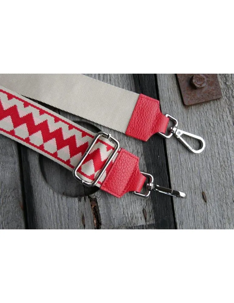 Taschen Gurt Handtasche Gürteltasche rot creme rose Zick Zack silberner Karabiner