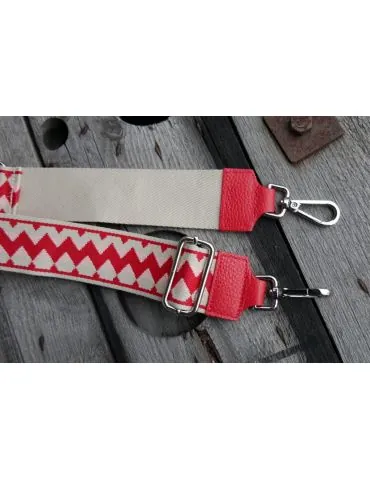 Taschen Gurt Handtasche Gürteltasche rot creme rose Zick Zack silberner Karabiner
