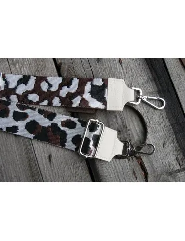 Taschen Gurt Handtasche Gürteltasche hellbeige schwarz braun weiß  Leo Glanz silberner Karabiner