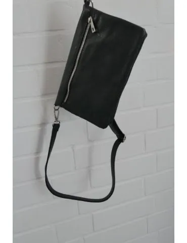 Damen Echt Leder Handtasche Schultertasche schwarz black Faltbar