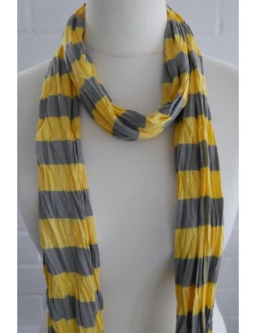 Damen Schal Jersey gelb grau breite Streifen mit Baumwolle schmal