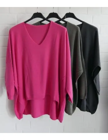 ESViViD Damen Pullover dunkelblau marine V-Ausschnitt Onesize 38 - 46 mit Viskose 7050