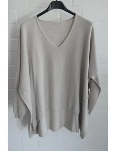 ESViViD Damen Pullover hellgrau grau V-Ausschnitt Onesize 38 - 46 mit Viskose 7050