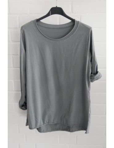 Damen Shirt langarm grau grey mit Baumwolle Onesize 36 - 40 6856