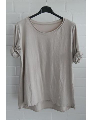 Damen Shirt langarm beige sand mit Baumwolle Onesize 36 - 40 6856