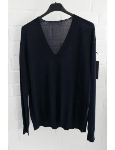Leichter Damen Strick Pullover V-Ausschnitt dunkelblau marine uni mit Viskose Onesize ca. 38 - 42