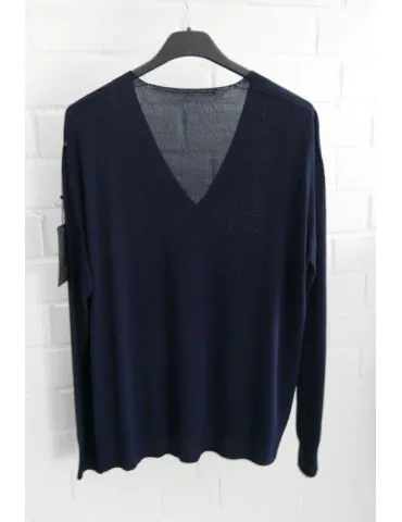 Leichter Damen Strick Pullover V-Ausschnitt dunkelblau marine uni mit Viskose Onesize ca. 38 - 42