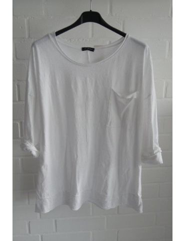 Damen langarm Shirt weiß white uni Brusttasche Baumwolle Onesize 38 - 44