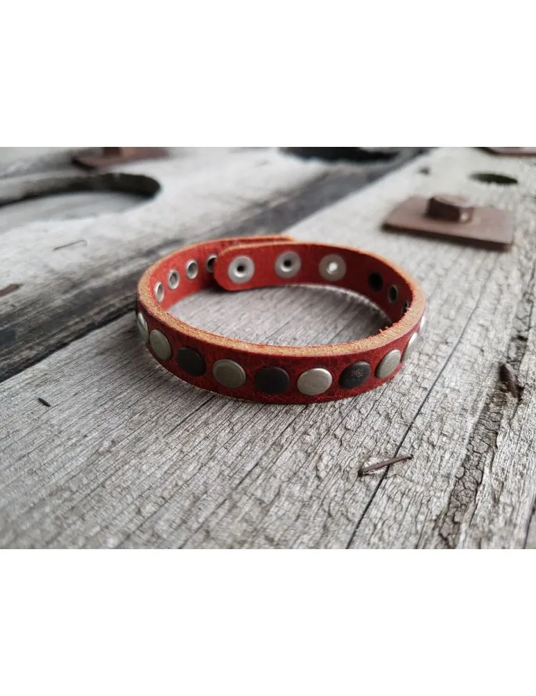 Damen Armband Echtes Leder rot silber anthrazit verstellbar