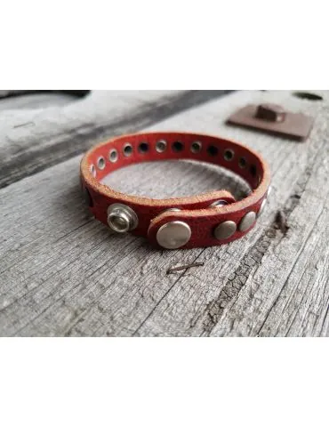Damen Armband Echtes Leder rot silber anthrazit verstellbar