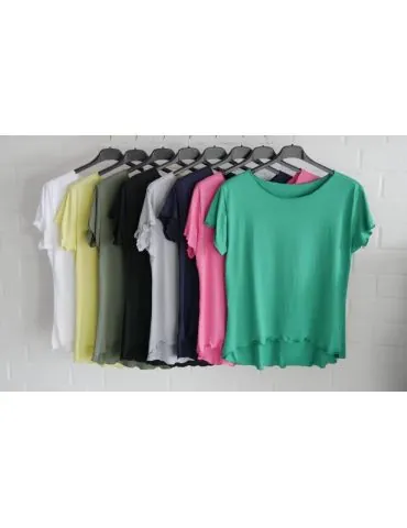 Damen Shirt kurzarm hellgrau mit Viskose Wellen Onesize 36 - 40 8420V