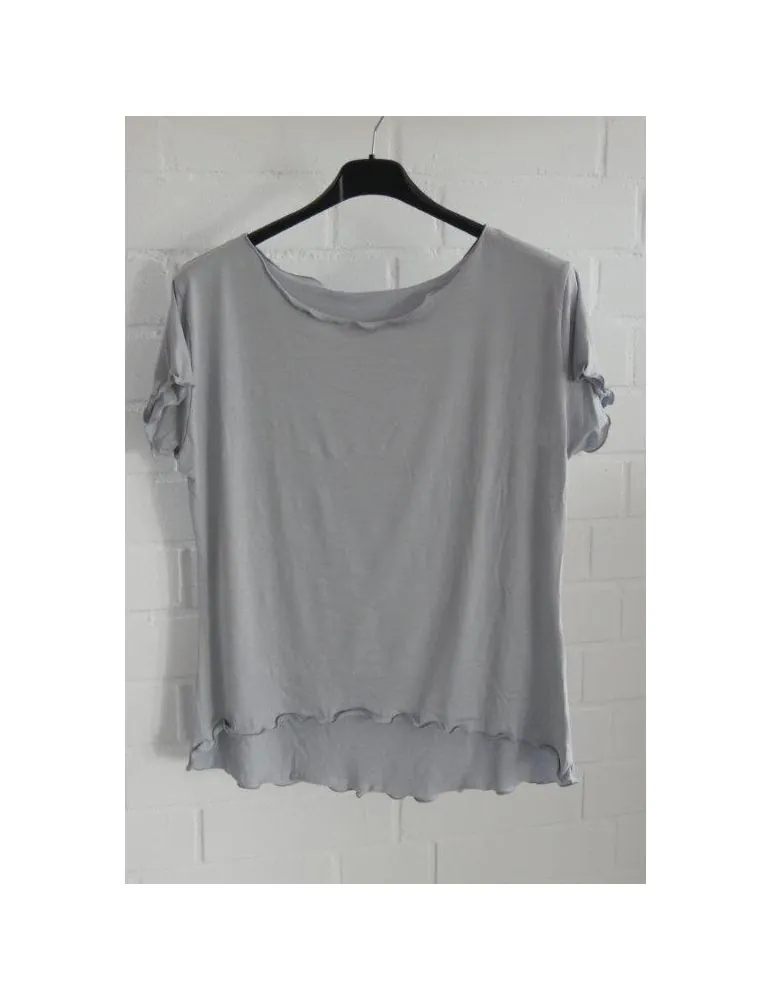 Damen Shirt kurzarm hellgrau mit Viskose Wellen Onesize 36 - 40 8420V