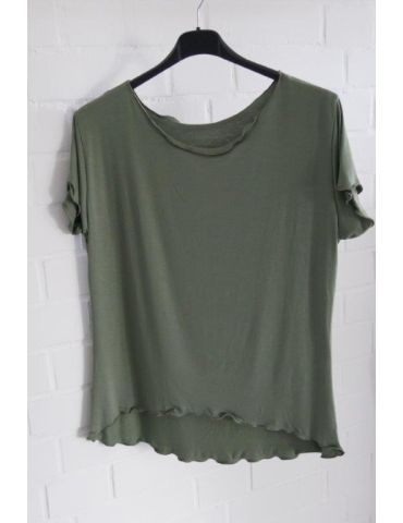Damen Shirt kurzarm oliv khaki grün mit Viskose Wellen Onesize 36 - 40