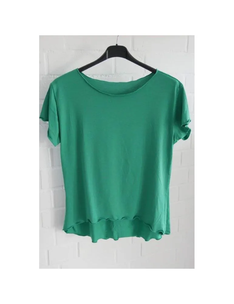 Damen Shirt kurzarm grasgrün mit Viskose Wellen Onesize 36 - 40 8420V
