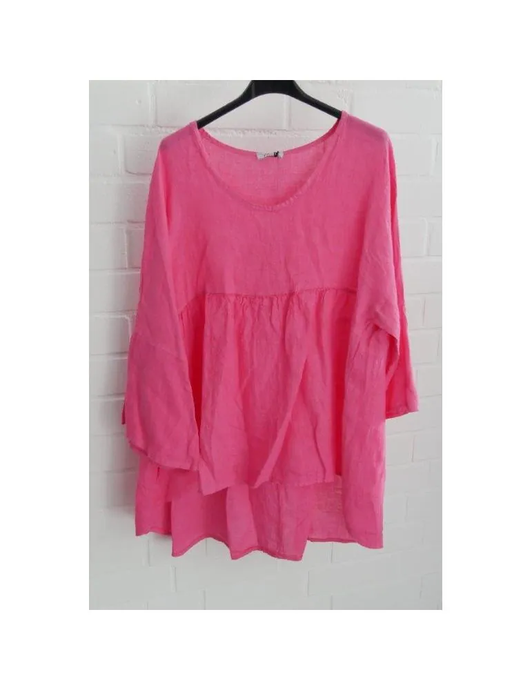 Xuna Damen Bluse Shirt 100% Leinen pink verwaschen Trompetenärmel Onesize 38 - 40