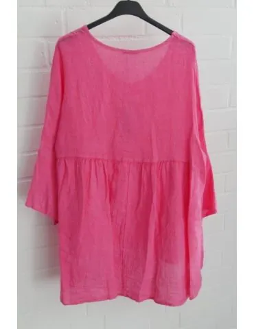 Xuna Damen Bluse Shirt 100% Leinen pink verwaschen Trompetenärmel Onesize 38 - 40