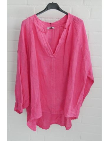 Xuna Oversize Damen Bluse Shirt 100% Leinen pink verwaschen Ballonärmel Onesize 38 - 48