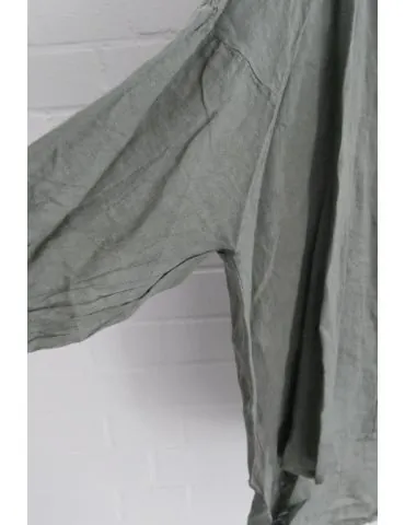 Xuna Oversize Damen Bluse Shirt 100% Leinen oliv khaki kaki Ballonärmel Onesize 38 - 48