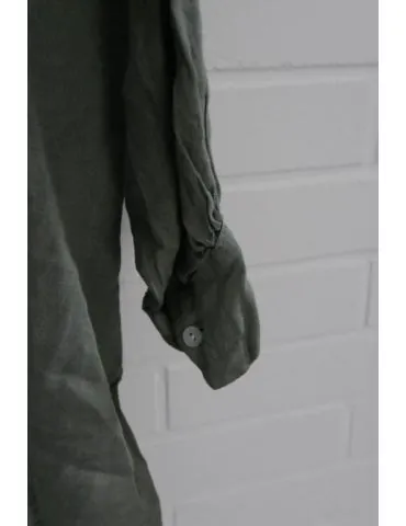 Xuna Oversize Damen Bluse Shirt 100% Leinen oliv khaki kaki Ballonärmel Onesize 38 - 48