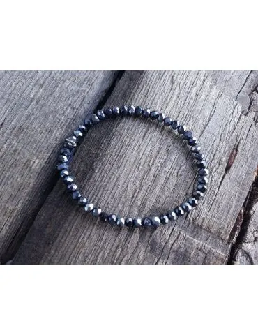 Armband Kristallarmband Perlen klein dunkelblau silber Glitzer Schimmer elastisch