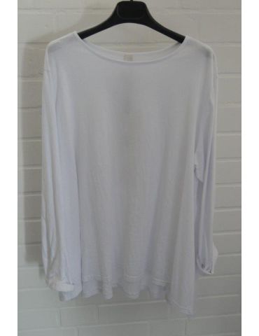 Wendy Trendy Damen Shirt langarm weiß white uni Baumwolle leicht Zipflig Onesize 38 - 42 110499