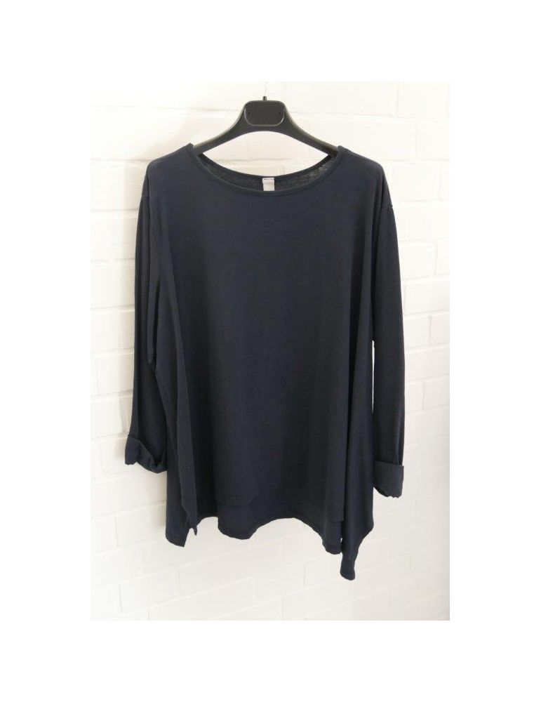Wendy Trendy Damen Shirt langarm dunkelblau marine uni Baumwolle leicht Zipflig Onesize 38 - 42 110499