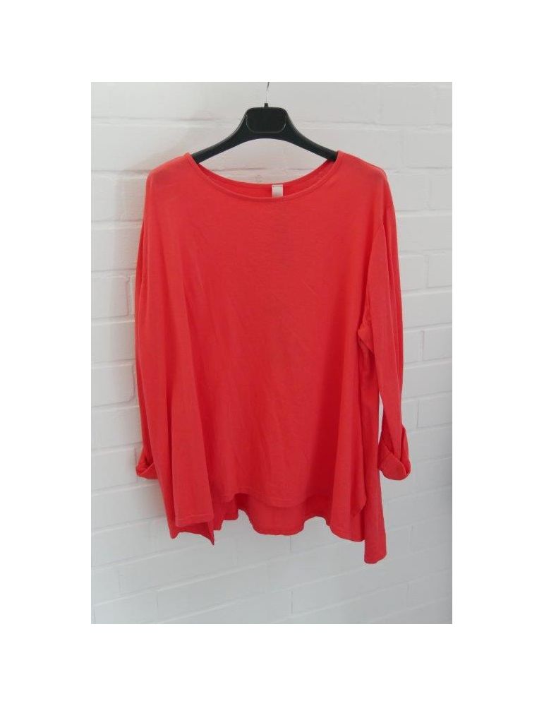 Wendy Trendy Damen Shirt langarm orange uni Baumwolle leicht Zipflig Onesize 38 - 42 110499