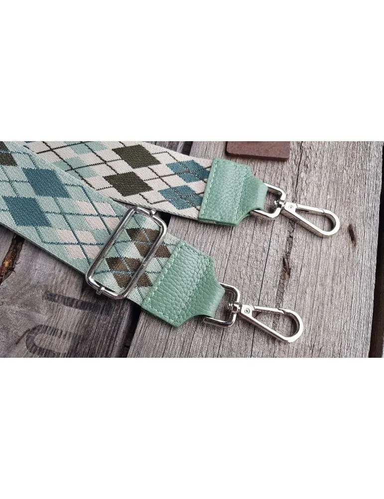 Taschen Gurt Handtasche Gürteltasche lindgrün petrol creme oliv Rauten silberner Karabiner