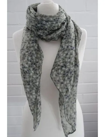 Schal Tuch Loop Made in Italy Seide Baumwolle khaki weiß dunkelblau Blätter S 231