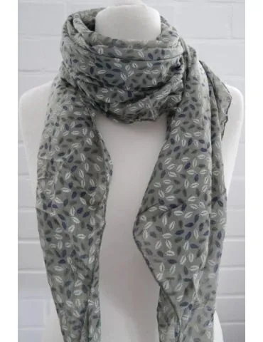 Schal Tuch Loop Made in Italy Seide Baumwolle khaki weiß dunkelblau Blätter