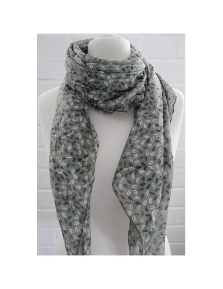 Schal Tuch Loop Made in Italy Seide Baumwolle khaki weiß dunkelblau Blätter