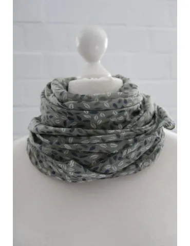 Schal Tuch Loop Made in Italy Seide Baumwolle khaki weiß dunkelblau Blätter S 231