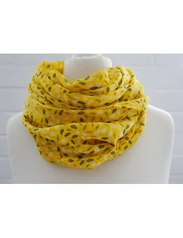 Schal Tuch Loop Made in Italy Seide Baumwolle senf gelb weiß anthrazit Blätter S 231