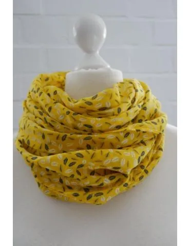 Schal Tuch Loop Made in Italy Seide Baumwolle senf gelb weiß anthrazit Blätter S 231