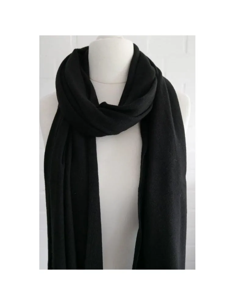 Leichter XXL Schal Stola Poncho schwarz black uni mit Wolle und Kaschmir ca. 60 x 180