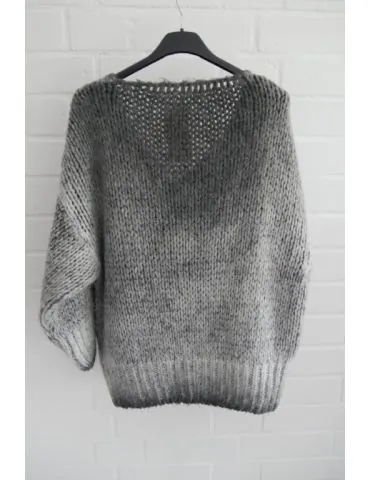 Damen Pullover grau grey verwaschen V-Ausschnitt mit Wolle Onesize ca. 38 - 40