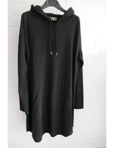ESViViD Damen langarm Sweat Shirt Tunika Kleid mit Kapuze schwarz mit Baumwolle