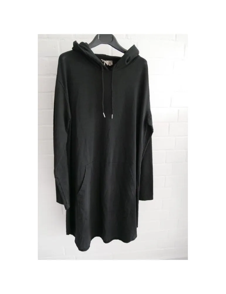 ESViViD Damen langarm Sweat Shirt Hoodie Tunika Kleid mit Kapuze schwarz mit Baumwolle