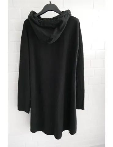 ESViViD Damen langarm Sweat Shirt Hoodie Tunika Kleid mit Kapuze schwarz mit Baumwolle