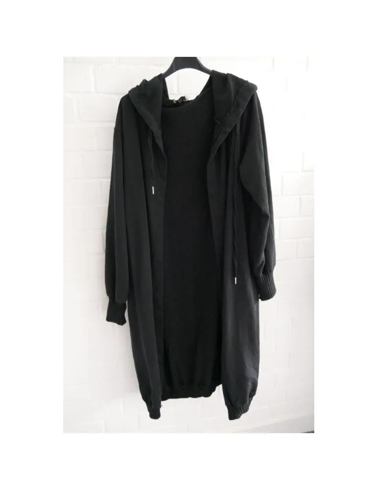 ESViViD Damen Sweat Jacke Mantel schwarz black Baumwolle Onesize