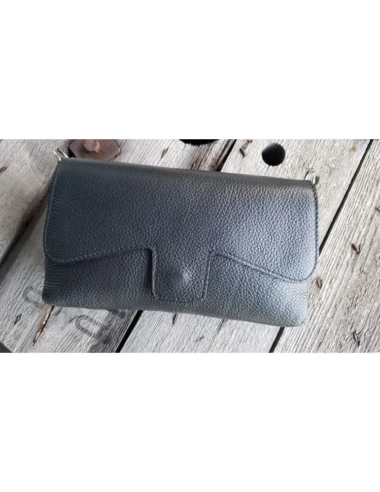 Damen Echt Leder Clutch Handtasche Schultertasche schwarz black