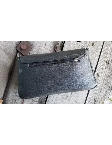 Damen Echt Leder Clutch Handtasche Schultertasche schwarz black