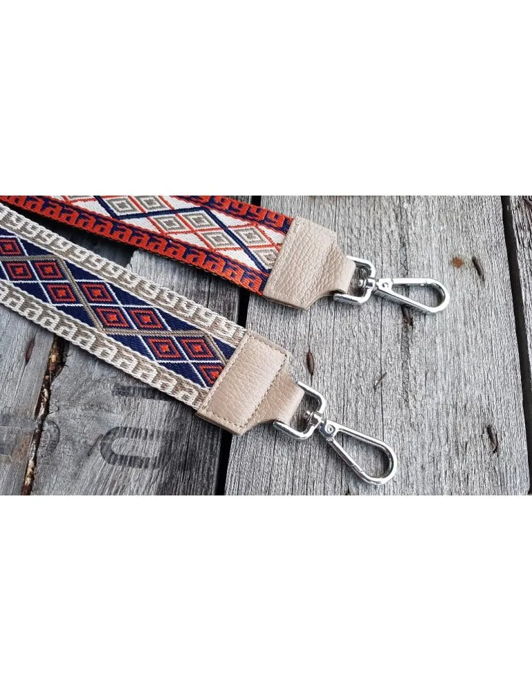 Taschen Gurt Handtasche Gürteltasche beige orange marine creme Rauten silberner Karabiner