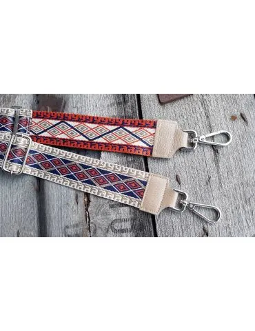 Taschen Gurt Handtasche Gürteltasche beige orange marine creme Rauten silberner Karabiner