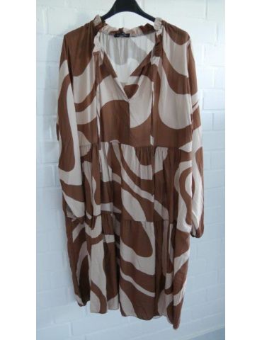 Damen Tunika Kleid A-Form beige camel Muster Bänder Onesize ca. 38 - 42