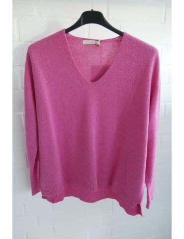 Damen Strick Pullover V-Ausschnitt pink mit Kaschmir Onesize ca. 38 - 44