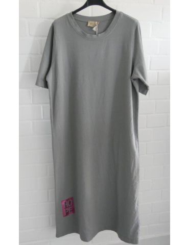 ESViViD Damen Midi Kleid grau grey uni Schriftzug "HOPE" mit Baumwolle