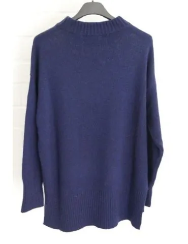 Damen Strick Pullover Schildkrötkragen dunkelblau marine mit Kaschmir Onesize ca. 38 - 42 KA8884