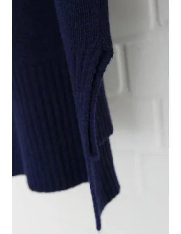 Damen Strick Pullover Schildkrötkragen dunkelblau marine mit Kaschmir Onesize ca. 38 - 42 KA8884